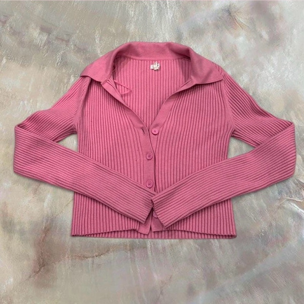 Aerie Pink Ribbed Cardigan